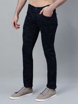 Cantabil - Men Navy Blue Camouflage Print Stretchable Casual Trouser