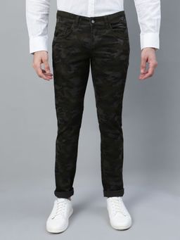 Cantabil - Men Olive Green Camouflage Print Stretchable Casual Trouser