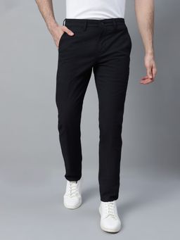 Cantabil - Men Black Solid Stretchable Casual Trouser