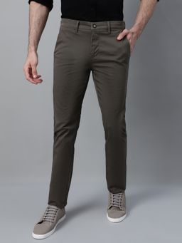 Cantabil - Men Olive Green Solid Stretchable Casual Trouser