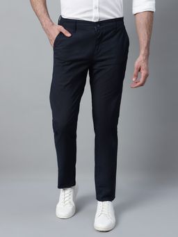 Cantabil - Men Navy Blue Solid Stretchable Casual Trouser