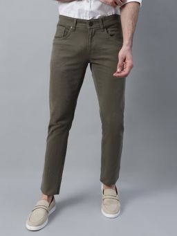 Cantabil - Men Olive Green Solid Stretchable Casual Trouser