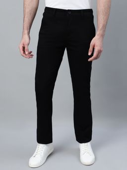 Cantabil - Men Black Solid Stretchable Casual Trouser