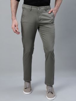 Cantabil - Men Light Olive Solid Stretchable Casual Trouser