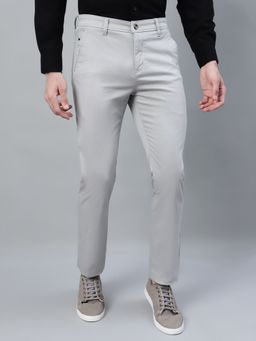 Cantabil - Men Light Grey Solid Stretchable Casual Trouser
