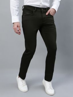 Cantabil - Men Olive Green Solid Stretchable Casual Trouser