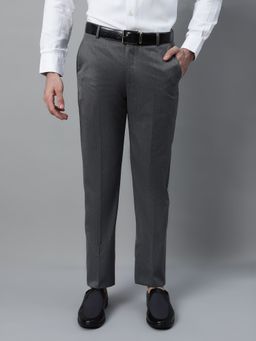 Cantabil - Men Grey Non Pleated Solid Formal Trouser