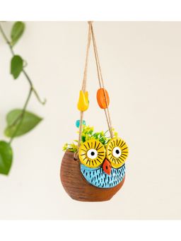 ExclusiveLane - Night Owl Hanging Planter Pot In Terracotta Handmade & Hand Painted Brown
