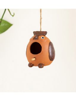 ExclusiveLane - Observant Owl Handmade & Handpainted Terracotta Bird House Brown