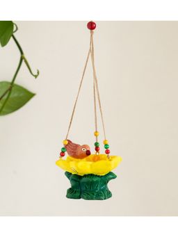 ExclusiveLane - Thirsty Sparrow Hand Painted Terracotta Bird Feeder Multicolored
