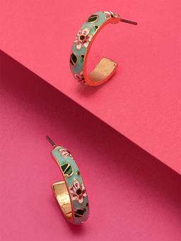 Accessorize London - Womens Romantic Ramble Blue Enamel Flower Hoop Earring