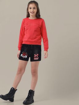 Kidsville - Mickey & Friends Embroidered Regular Fit Grey Denim Girls Shorts