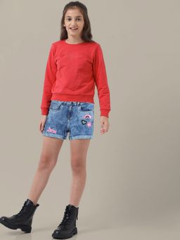 Kidsville - Barbie Embroidered Regular Fit Blue Denim Girls Shorts