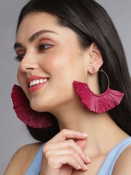 Sohi - Women Tassel Hoop Earrings - Red