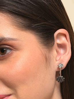 Sohi - Women Oxidized Drop Earrings - Black