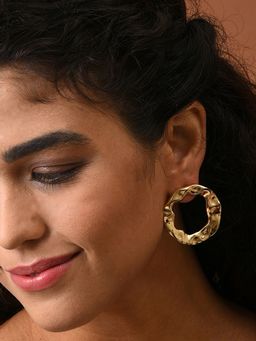 Sohi - Women Dented Hoop Earrings - Gold