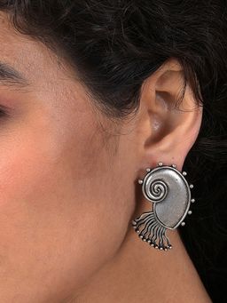 Sohi - Women Oxidized Drop Earrings - Silver