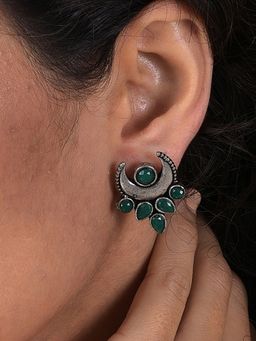 Sohi - Women Crescent Moon Drop Earrings - Green