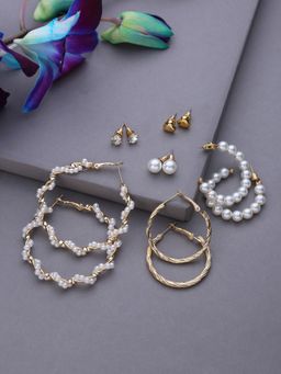 Sohi - Women Pearl Hoop Earrings - White