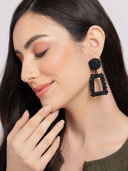 Sohi - Women Corroded Drop Earrings - Black