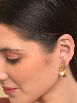 Sohi - Women Dented Drop Earrings - White