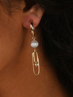 Sohi - Gold Plated Beaded White Hoop Earring