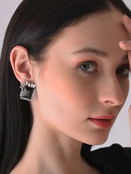 Sohi - Silver Plated Designer Stone Drop Earrings