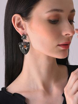 Sohi - Silver Plated Designer Stone Drop Earring