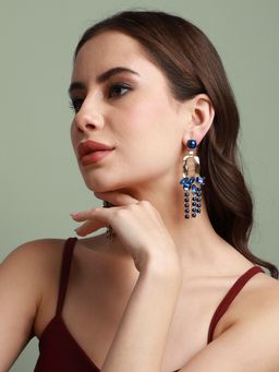 Sohi - Women Gold & Blue Bling Drop Earrings