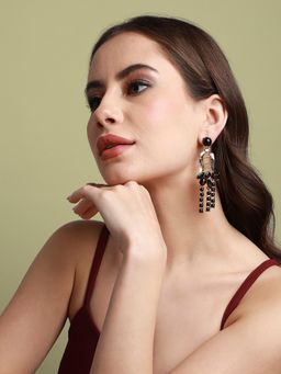 Sohi - Women Gold & Black Bling Drop Earrings