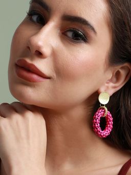 Sohi - Women Gold & Pink Circular Drop Earrings