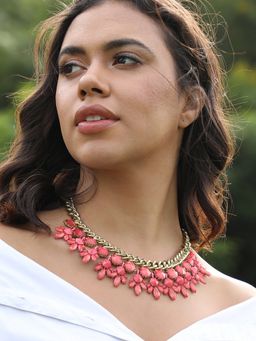 Sohi - Stone Drop Chain Red Necklace