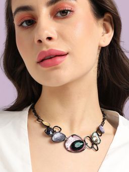 Sohi - Metallic Dented Multi-Colour Stone Necklace