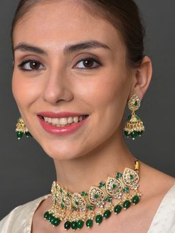 Sohi - Kundan Gold Plated Green Jewellery Set