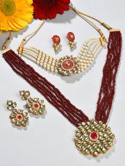 Sohi - Maroon Kundan Bridal Jewellery Set