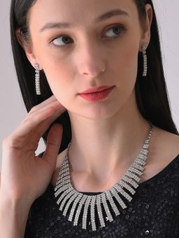 Sohi - Silver Plated Designer White Stone Jewellery Set