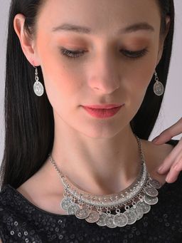 Sohi - Silver Plated Designer White Stone Jewellery Set