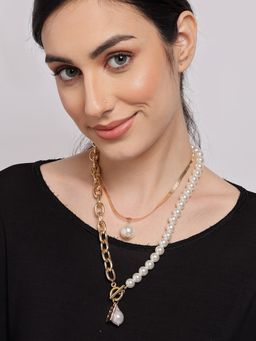 Sohi - Designer Gold & White Necklace