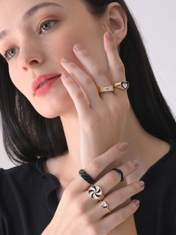 Sohi - Gold Plated Designer Black Ring