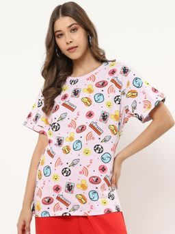 Bewakoof - Official Disney Women's Pink Mickey AOP Boyfriend T-shirt