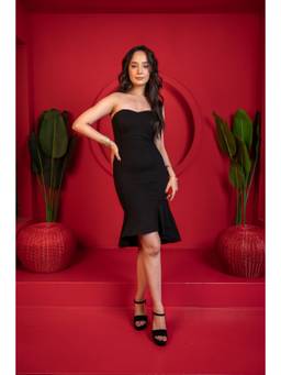 NIYARA INDIA - Black Off-Shoulder Fishtail Mini Dress for Women