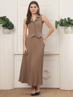 JAKANARY - Lapel Collar Waist coat with Skirt Co Ord Set