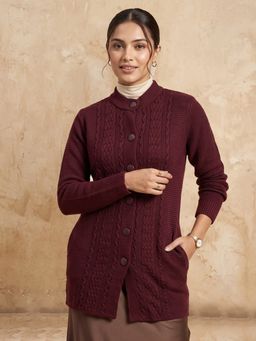 CAYMAN - Women Cable Knit Woollen Longline Cardigan