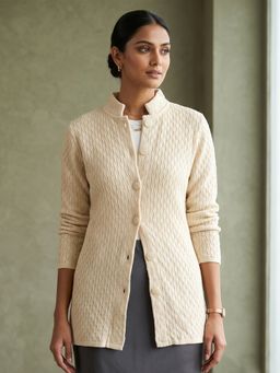 CAYMAN - Women Cable Knit Woollen Longline Cardigan