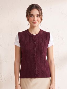 CAYMAN - Women Cable Knit Woollen Sweater Vest