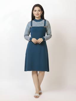 LASOON - Women's Mock Neck Textured Knit Fit and Flare Sweater Dress