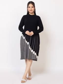 LASOON - Women's Knit Knee Length Dress with Long Sleeves Premium Fashion
