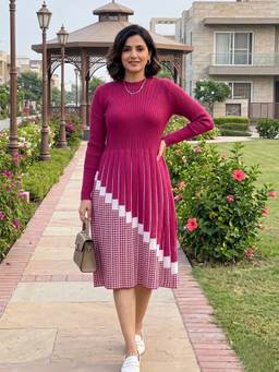 LASOON - Women's Knit Midi Dress with Long Sleeves Premium Fashion