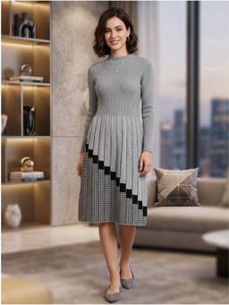 LASOON - Women's Knit Midi Dress with Long Sleeves Premium Fashion