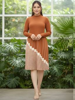 LASOON - Women's Knit Midi Dress with Long Sleeves Premium Fashion